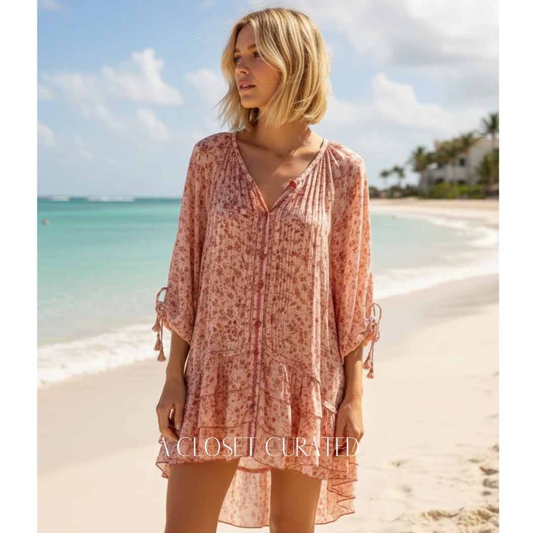 Poupette St Barth Floral Cotton Poncho Cover Up Dress One Size Orange Large